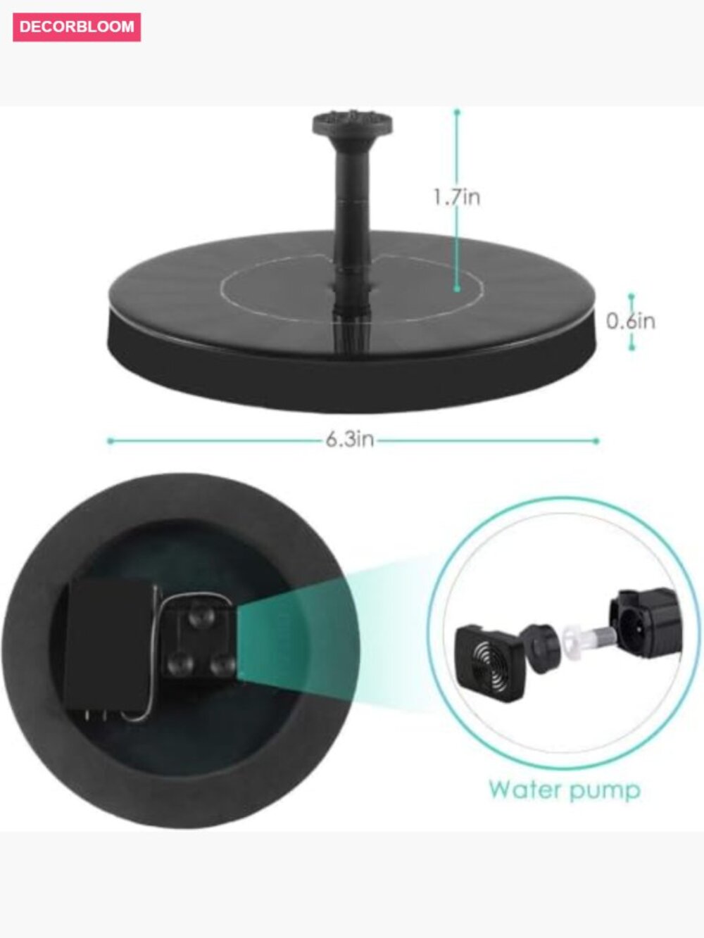 Solar Water Fountain Pump for Bird Bath, Pond, Garden - 1.5W - Picture 3 of 7
